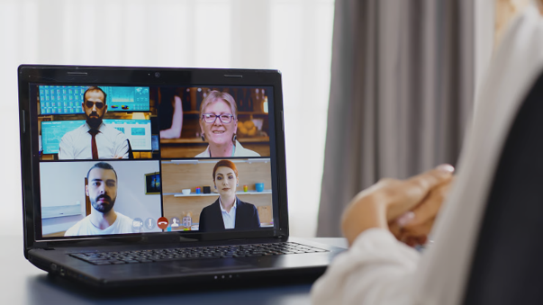 Unified communications and collaboration solutions enabling a team to connect through a video conference.